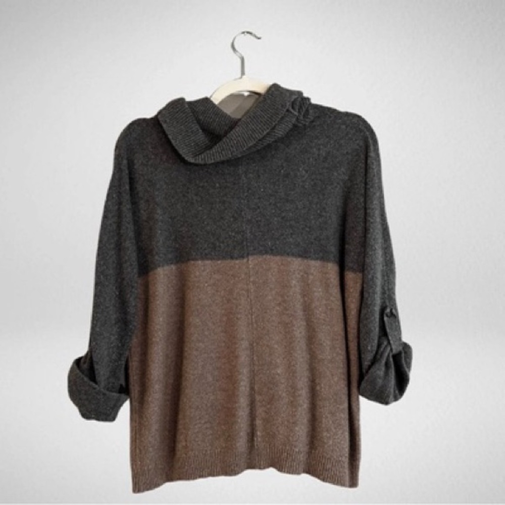 Two-Tone Gray and Brown Women's Sweater - Picture 2 of 5